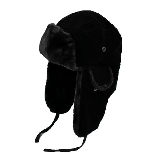 TINAYAUE Russian Ushanka Unisex Winter Trapper Hat with Ear Flaps - Warm Plush Black Snow Hat for Men, Women, Hunters & Outdoor Activities
