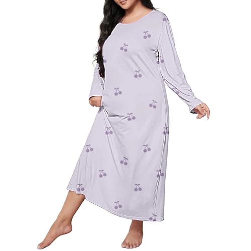 Long Nightdresses For Women Uk Plus Size - Cotton Nighties For Women Long Sleeves Pullover Nightie Crewneck Cute Heart Print 5Xl Loose Nightgown Ankle-Length Baggy Maternity Nightdresses Purple