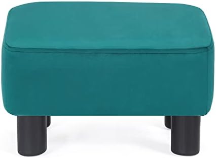 Decent Home Fabric Footrest, Small Ottoman, Rectangular Footstool, Malachite Blue