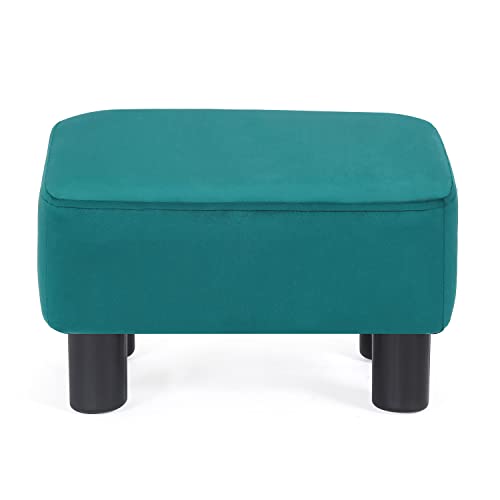 Decent Home Fabric Footrest, Small Ottoman, Rectangular Footstool, Malachite Blue #TOP20