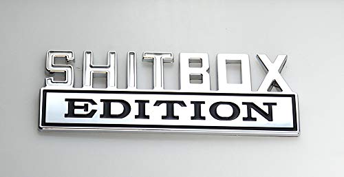 Image of EmbRoom 1Pc Big Size SHITBOX Edition Emblem 3D Badge Nameplate Decal Stickers Replacement for GMC Chevy Silverado 150 250 350 Car Truck (Chrome Black)