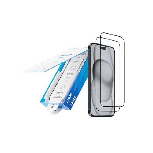 Anker 9H+ Glass for iPhone 15 PIus Screen Protector, Military Grade Shatterproof & Ultra Durable Screen Protector for 15 PIus, Tempered Glass Full Coverage Protection, Easy Installation(2-Pa