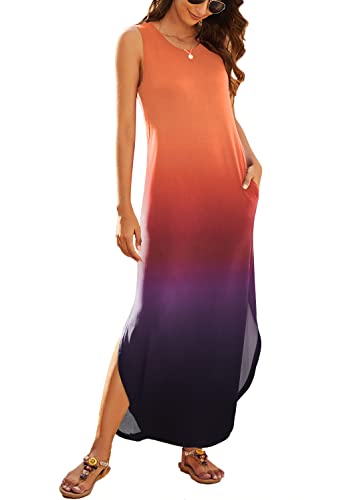 Image of Hount Women's Casual Summer Sleeveless Dress Loose Split Maxi Dresses with Pockets