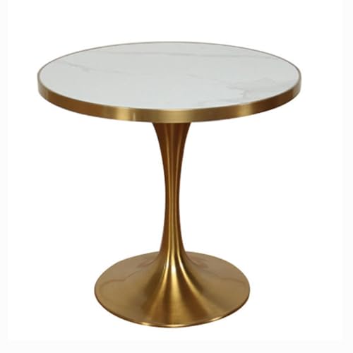 JHAISMAO Round Faux Marble Bistro Table For 2, Modern Kitchen & Dining Room Table White Marble With Gold Round MDF Metal Base Luxury Tulip Tables For Kitchen Living Room(Size:80cm,Color:White)