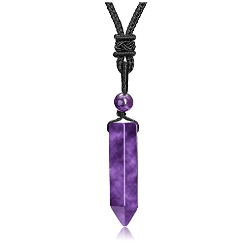 GEHECRST Edelstein 7 Chakra Heilsteine Kette Heilstein Halskette Hexagon Anhänger Halskette mit Einstellbar Geflochtenes Seil Kristall Halskette Glückskette für Damen und Herren (Amethyst)
