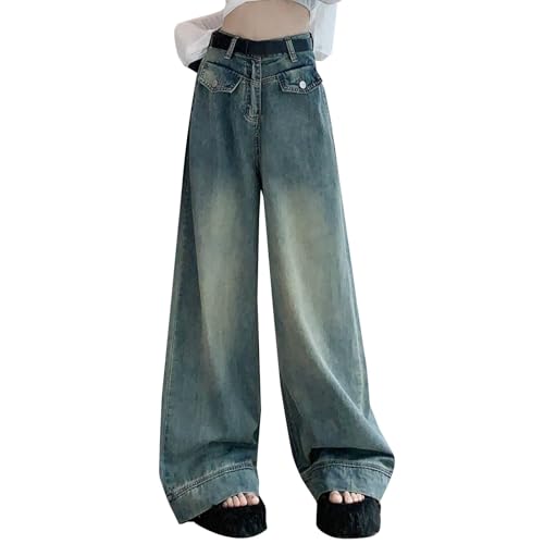 Jean jambe large femme confortable taille haute effet galbant