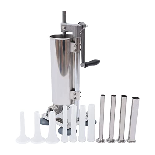3L Commercial Sausage Stuffer Meat Filler Machine Stainless Steel Manual Sausage Stuffer+ 4 Filling Tub(28/22/19/16mm)+PE Tubes, Use for Restaurants, Snack Bars, Home Kitchen to Make Sausages