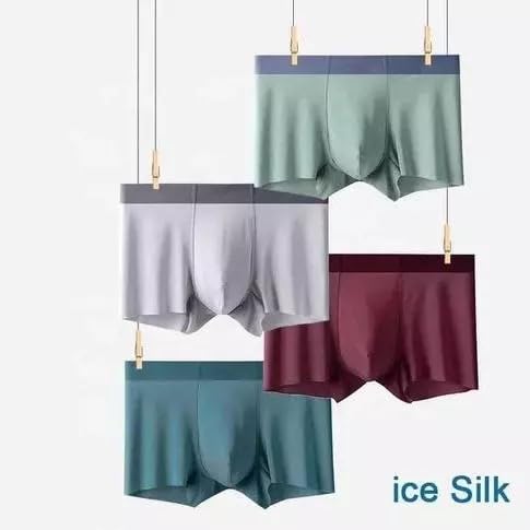 Image of Men's Underwear Ice Silk Seamless Boxer Briefs Breathable Ultra-Soft Panties Antibacterial Multicolor Free Size (XL, 1)
