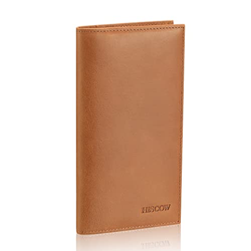 Image of HISCOW Slim Leather Checkbook Cover for Personal Checks, Vintage Brown, One Size, Minimalist