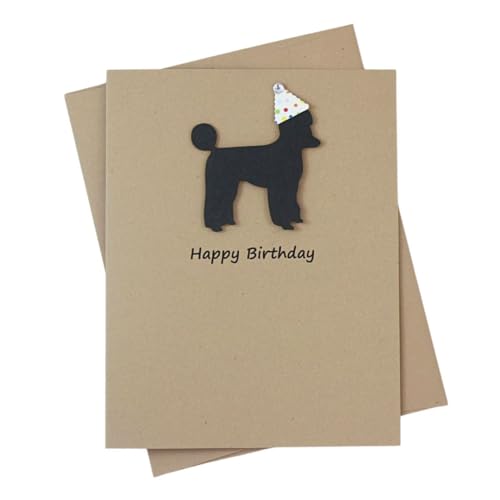 Poodle Birthday Card | Handmade Black Dog Birthday Greeting Card | Party Hat | Pet Birthday | Toy Miniature Standard | Sporting Clip