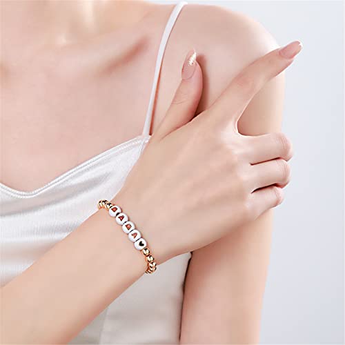 14K Gold Plated Beaded Bracelets Letter Stretch Dainty Stackable Bracelet for Women Girls - Image 5