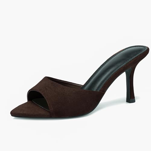 Image of Riekhany High Heel Mules for Women Slip On Open Pointed Toe Classy Patent Leather Stiletto Pumps Formal Slingback Mule Sandals Dress Walking Shoes