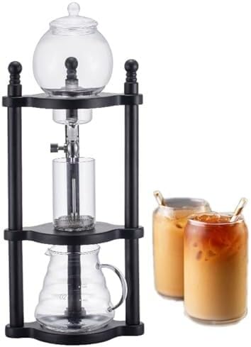 Cold Brew Drip Tower, Iced Coffee Maker, Wooden Glass Cold Dripper Pot, Adjustable Water Flow for Smooth Coffee, Home Office Use