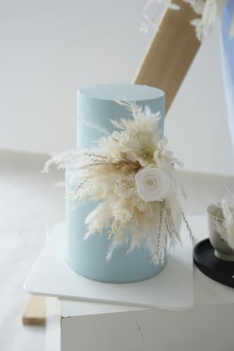 Decoración floral seca para pastel de boda blanco miniatura 4