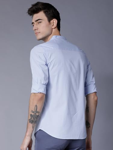 Image of Highlander Men's Slim Fit Casual Shirts | Solid | Long Sleeves | Mandarin Collar | Casual Shirts for Men