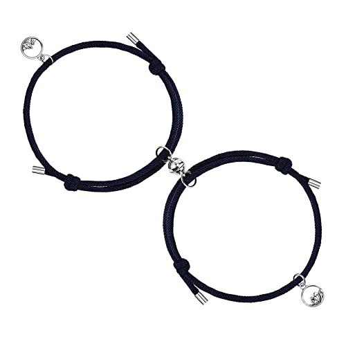 Pulsera magnética para parejas, 2 unidades, cuerda trenzada, par de pulseras de la amistad, juego de pulseras magnéticas, regalo de cumpleaños Cover