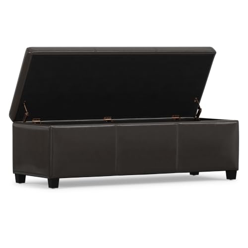 Image of SIMPLIHOME Avalon 48 inch Wide Vegan Leather Storage Ottoman in Tanners Brown