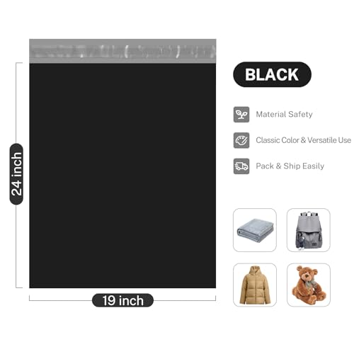 Image of Metronic Large Poly Mailers 19x24 100 Pcs Shipping Bags for Clothing Black | Large Shipping Envelopes with Strong Self Seal Adhesive, Waterproof Tear-Proof Mailing Bags for Small Business Clothes Shoes