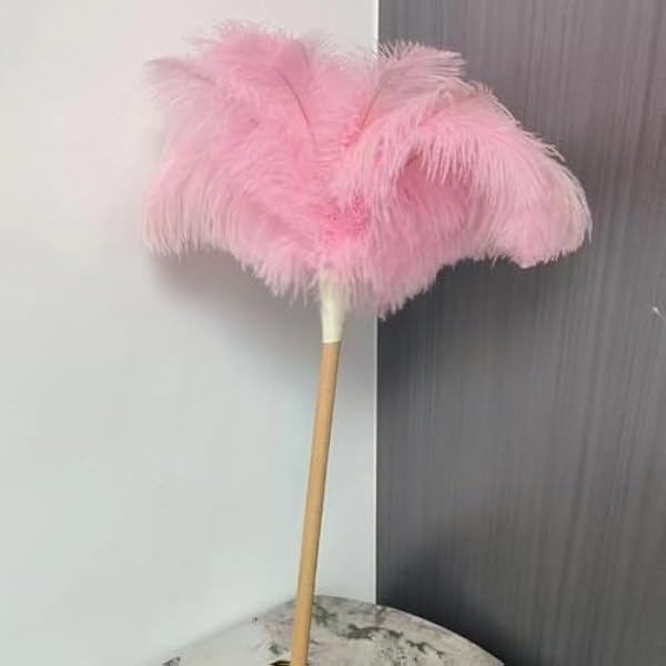 Kategoria: Pióro-pióro， Miotełka ze strusich piór z drewnianym narzędziem do czyszczenia kurzu. Miękkie pióra domu, samochodu i biura(Pink)