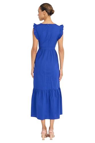 Image of Maggy London Women's V-Neck Ruffle Details Cotton Poplin Maxi Dress