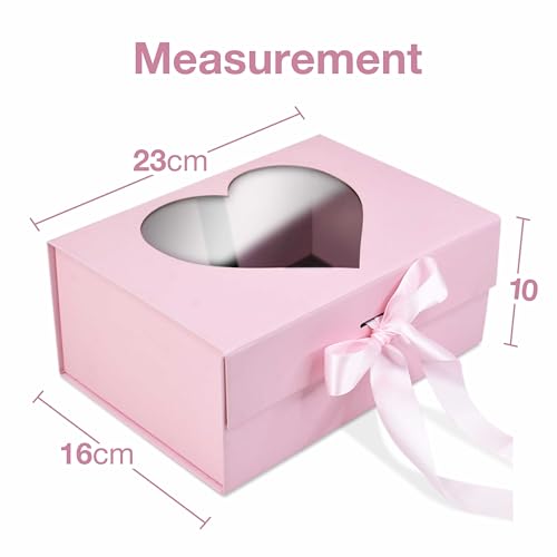 Image of RBS - Pink Gift Box with Window 23x16x10cm Gift Boxes for Packaging (1 Pack) Gifting Sturdy Hamper for Gift Empty Valentine's Day Gifting Box Holds Up to 5kg Elegant Gift Boxes for Gift Presentation
