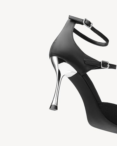 Women’s Double Ankle Strap Heeled Sandals – Open Toe Knit Dress Shoes with Stiletto Heel for Evening, Party, or Office Wear4