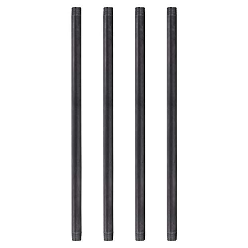 PIPE DECOR 3/4” x 24” Black Steel Plumbing Pipe, Pre Cut, Industrial Steel Grey Fits Standard 3/4 Inch Threaded Black Malleable Iron Fittings, Build Vintage DIY Furniture, 4 Pack