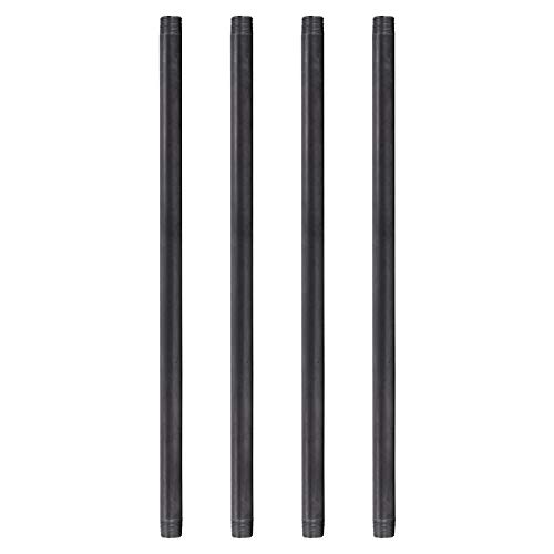 Pipe Decor 3/4” x 24” Malleable Cast Iron Pipe, Pre Cut, Industrial Steel Grey Fits Standard Three Quarter Inch Black Threaded Pipes Nipples and Fittings, Build Vintage DIY Furniture, 4 Pack