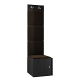 Mirjan24 Kirtan Slim XXII - Armario para zapatos con 3 compartimentos + estante para ropa + panel acolchado / panel de pared, 2 ganchos dobles para ropa, perchero de pasillo (negro, Manila 04)