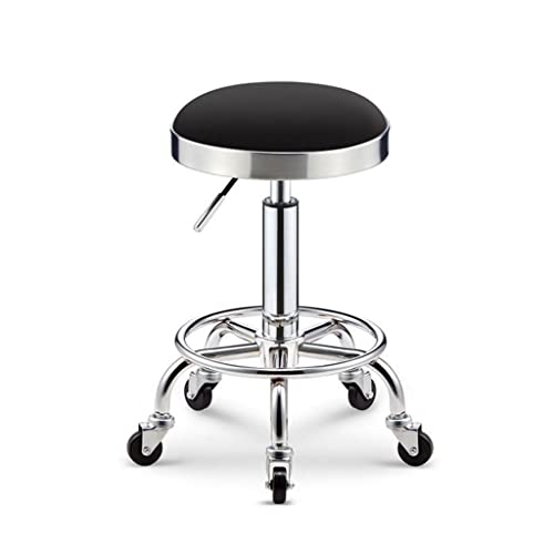 Taburete redondo con ruedas y reposapiés, asiento con ruedas para taller, taburete mecánico neumático moderno con ajuste de altura de cuero sintético, para casa o taller (color: verde, tamaño: 32 x