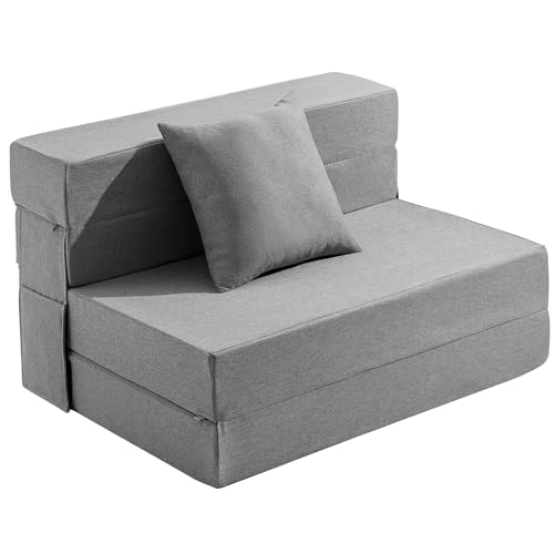 Jkmax Twin Size Folding Sofa Bed - 4 In 1 Futon Couch With Pillow - High Density Memory Foam Futon Chair- Convertible Foldable Mattress With Washable Modern Linen Cover For Living Room cover