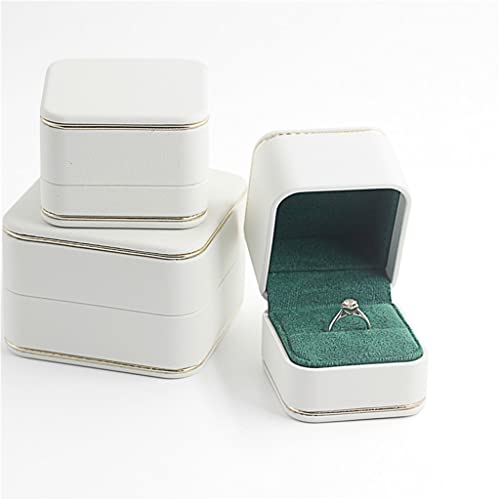 Boxes Pu Leather Earring Pendant Packaging Box Wedding Jewelry Ring Gift Storage Case With Gold Lines Travel Storage (Color : White, Size : 6 * 6.5 * 6.8Cm) #TOP2