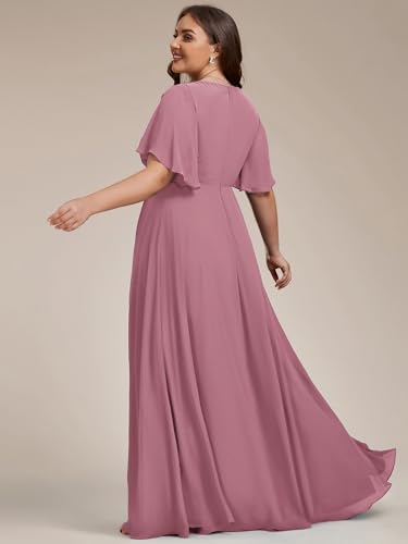 Image of Ever-Pretty Short Sleeves V Neck Plus Size Formal Dresses for Curvy Women Chiffon Mother of The Bride Dress Evening Gowns
