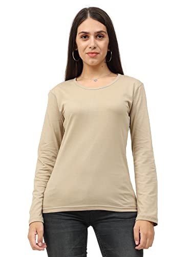 Image of FLEXIMAA Women's Cotton Plain Round Neck Full Sleeve T-Shirt