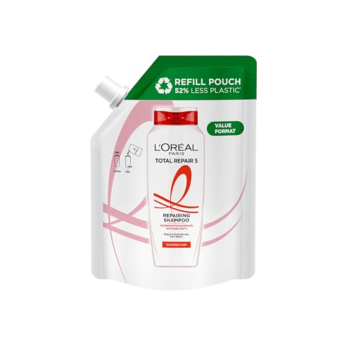 Image of L'Oreal Paris Total Repair 5 Repairing Shampoo Refill Pouch With Keratin XS For Damaged Hair, 500ml