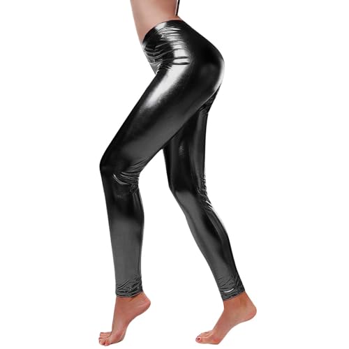 SXME MIGHT SAY Women's Metallic Leggings, Shiny Wet Look, Elasticated