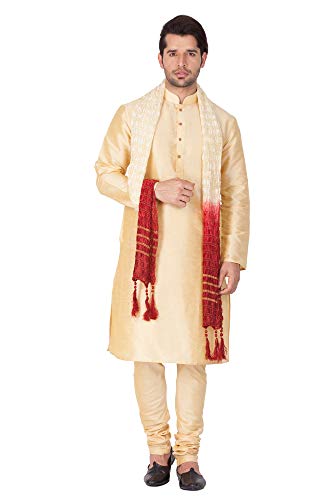 VASTRAMAY Men Maroon Cotton Silk Kurta Pyjama and Dupatta Set (VASMKMA001nPMAnD5WH) - Image 3