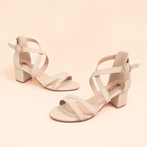 Image of IDIFU Women's Block Low Chunky Heel Strappy Sandals Open Toe Ankle Strap Dress Wedding Evening Shoe for Women Bridal
