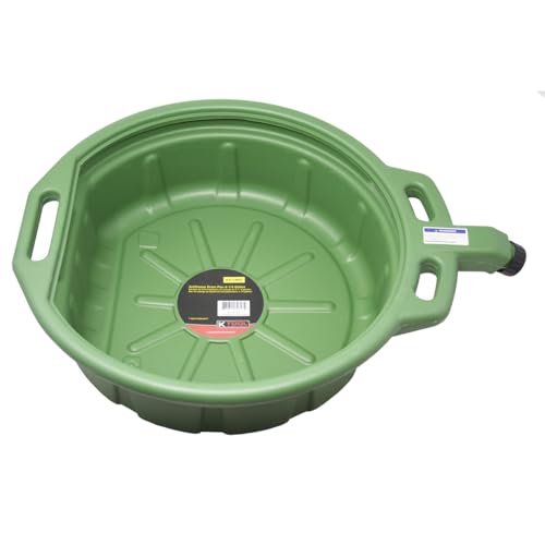 K Tool International 74647 4-1/4 Gallon Antifreeze Drain Pan for Garages Repair Shops and DIY Built-in Anti-Splash Lip and Baffles High Density Polyethylene Chemical/Solvent Resistant Green