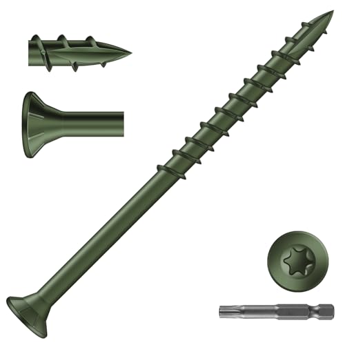 Image of #10 x 3 Inch Deck Screws (59Pcs) 1lb. Exterior Wood Screws. Carbon Steel, Green, Flat Head, Rust Resistant epoxy Coated, with T25 Star Bit