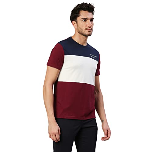 Image of Dennis Lingo Men's Pure Cotton Color Block Half Sleeves Crew Neck T-Shirt