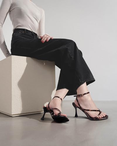 Image of Women's Strappy High Heels Sandals Square Open Toe Ankle Strap Slingback Thong Stilettos Shoes for Wedding