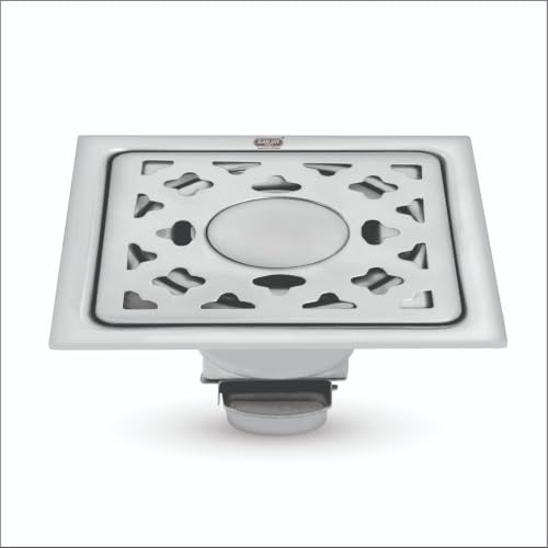 Image of SS Floor Drain with Cockroach Trap for Bathroom Gratings Square Waste Water Drainer in Luxurious Washroom with Hole & Without Hole (Square 4 x 4 Inch FCT Silver)