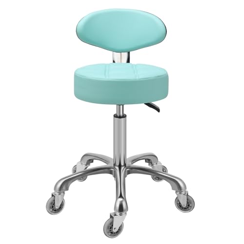Image of Kaleurrier Rolling Stool with Back Support: Adjustable Height 22-30 inches for Nail Lash Tech Stylist - Heavy Duty Stool Chair with Wheels for Salon Shop Office Kitchen Garage Workshop