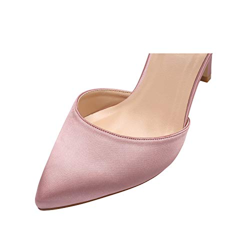 Image of ERIJUNOR Wedding Evening Party Shoes Comfortable Mid Heels Pumps with Bow Knot Ankle Strap Wide Width Satin Shoes