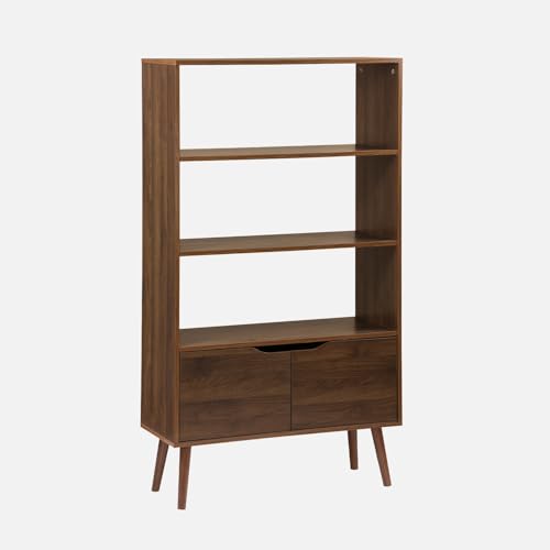 sweeek - Estantería Efecto Nogal, 2 Puertas, 3 Niveles, Nepal, Madera de Nogal, 80x30x140 cm