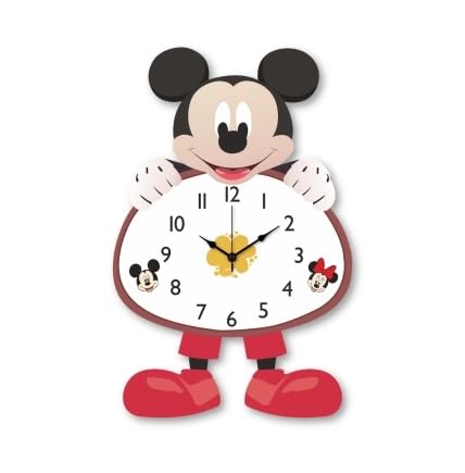 Image of Cartoon Mouse Design Pendulum Wall Clock for Kids Room, Decorative Analog Timepiece with Swinging Element, Playful Home Accent for Bedroom, Nursery, Playroom, Study Area and Indoor Decor
