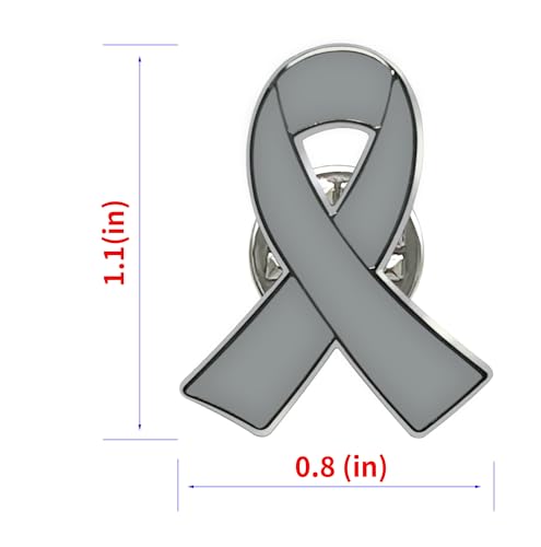 Image of 25 /50 /100 /200 pieces metal grey Ribbon brooch pin for Parkinson's disease, brain cancer, asthma, allergies, diabetes enamel Grey Ribbon lapel Pins Awareness for fundraising charity events bulk