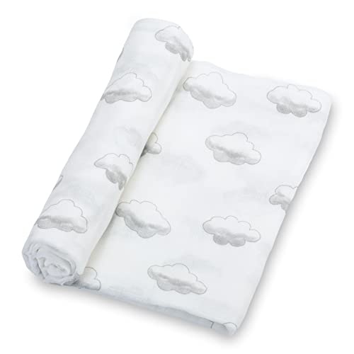 Image of LollyBanks Baby Blankets, 100% Cotton Muslin Swaddle Blankets for Boys and Girls, 47 x 47 Inches Cozy Newborn Swaddle, Soft and Breathable Baby Receiving Blankets, Registry (Cloud Print)