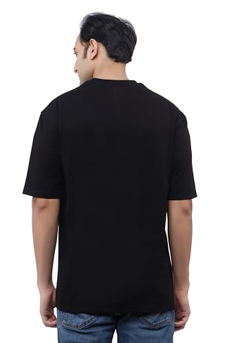 Image of WILD ELEPHANT Oversize t Shirt Solid Self Design Tshirt for Men | Men Drop Shoulder Tshirts | Fit Men Tshirt Men's Round Neck Cotton Blend Tshirt